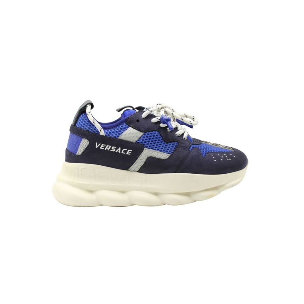 Versace Chain Reaction 2 Sneakers in Blue Suede and Mesh